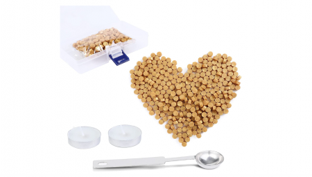 AiQInu 320 de bucăți ceara aurie pentru sigilii invitatie nunta/botez, stampila plic, cu 4 lumânări și 1 lingură [0]