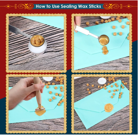 AiQInu 320 de bucăți ceara aurie pentru sigilii invitatie nunta/botez, stampila plic, cu 4 lumânări și 1 lingură [3]