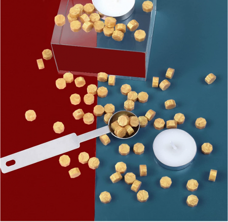 AiQInu 320 de bucăți ceara aurie pentru sigilii invitatie nunta/botez, stampila plic, cu 4 lumânări și 1 lingură [4]