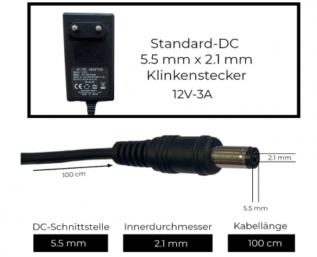 Alimentator universal in comutatie LEYF 12 V DC 3 A, AC 100-240 V 50 60 Hz, 100 cm (mufă 5,5 2,5 mm) [1]