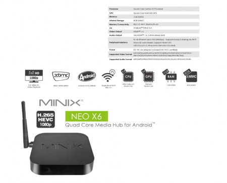 Home Cinema & Audio - Android Mini PC Box Minix NEO X6 Streaming Media Player, negru