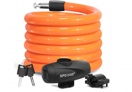 Ciclism - Antifurt bicicleta SPGOOD, 120cm/12mm, 2 chei, portocaliu
