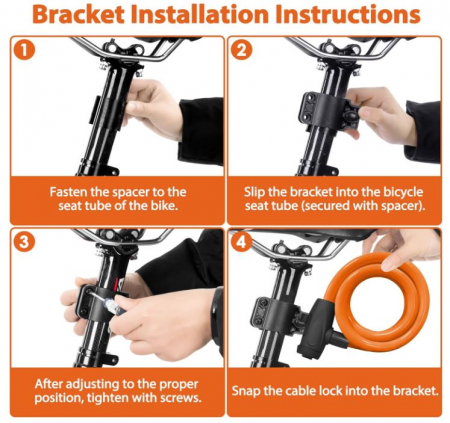 Antifurt bicicleta SPGOOD, 120cm/12mm, 2 chei, portocaliu [5]