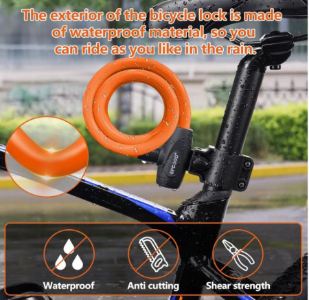 Antifurt bicicleta SPGOOD, 120cm/12mm, 2 chei, portocaliu [6]