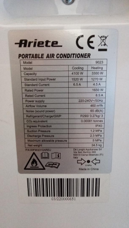 Aparat de Aer condiționat portabil Ariete Polar 14, 14000 btu/h, 220 Volți, Clasa energetică A, Alb [5]