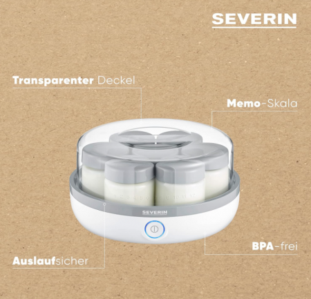 Aparat de facut iaurt SEVERIN, 7 borcane, fara BPA, JG 3518 [3]