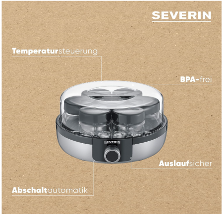 Aparat de preparat iaurt Severin JG 3521 cu afisaj digital LED, 7 borcane de 150 ml, fara BPA [4]