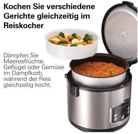 Aparat pentru gatit orez Hamilton Beach 37541-CE, Multi-Cooker la aburi, 4,75 litri, Otel inoxidabil [8]