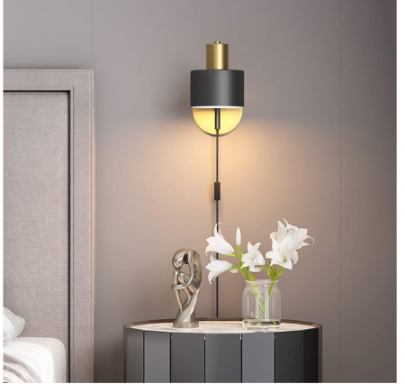 Aplica de perete retro QJUZO, cu LED, negru si auriu, E27 [3]