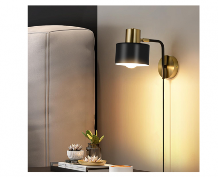 Aplica de perete retro QJUZO, cu LED, negru si auriu, E27 [0]