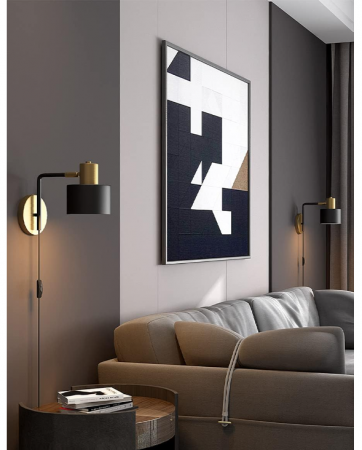 Aplica de perete retro QJUZO, cu LED, negru si auriu, E27 [6]