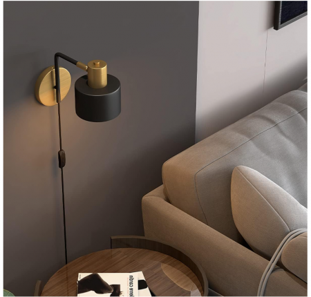 Aplica de perete retro QJUZO, cu LED, negru si auriu, E27 [4]