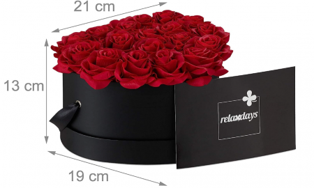 Aranjament floral Relaxdays cu trandafiri in forma de inima, cutie neagra [3]