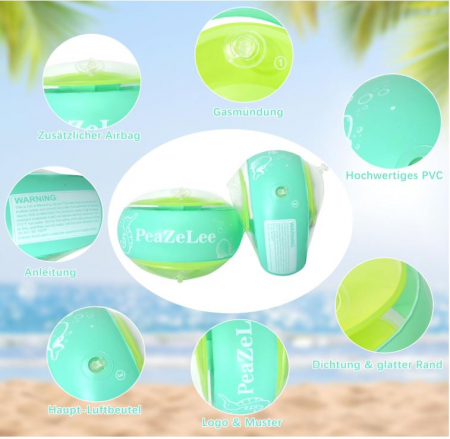 Aripioare inot gonfiabile pentru copii PeaZeLee, 1-6 ani, albastru/verde [7]