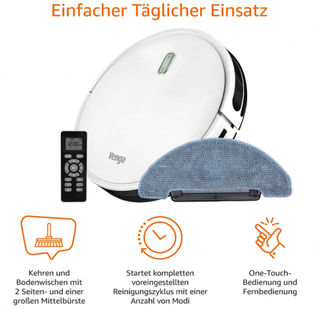 Aspirator robot Venga! VG RVC 3000 cu funcție de mop, ușor de utilizat, 6 moduri de curățare, silențios, alb [4]