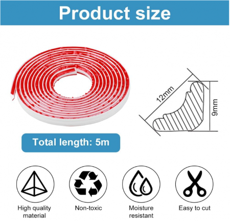 Banda decorativa autoadeziva QINERSAW 5 mx12 mm pentru marginea tavanului, peretilor, mobilei, podelei [2]