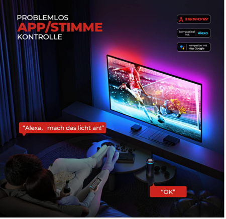 Bandă LED pentru TV ISNOW, RGBIC, iluminare de fundal TV pentru 75-85 inchi, Dolby 4K60HZ [4]