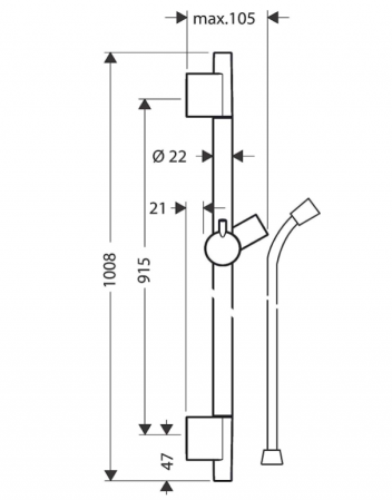 Bară de duș Hansgrohe Unica S Puro, 90 cm cu furtun de duș, negru mat, 28631670 [4]