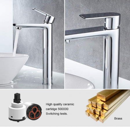 Baterie de baie Ibergrif, robinet pentru chiuveta, cu economisire de apa, inaltime 253 cm, racord apa rece/calda [2]