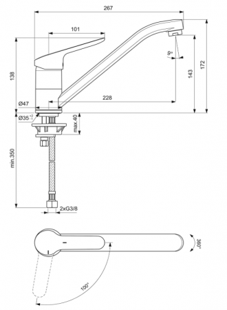Baterie Ideal Standard BC129AA Ceraflex pentru chiuvetă de bucătărie, crom [5]
