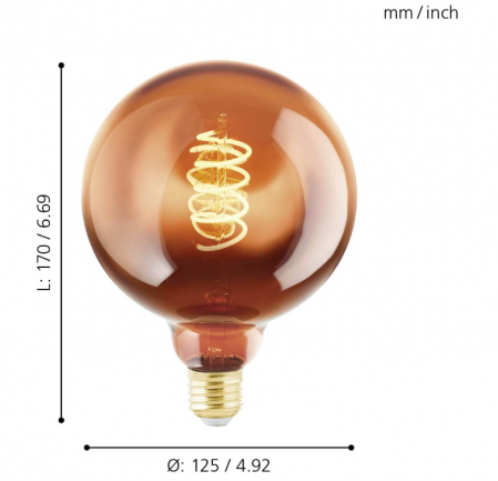 Bec LED dimabil EGLO, vintage, E27, 4 wați, 30 lumeni, alb cald, 2000k, G125, Ø 13cm [5]