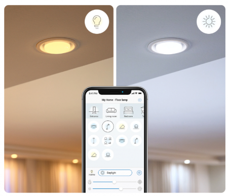Bec LED inteligent WiZ Connected Whites, Wi-Fi, GU10, 4.9W (50W), 345 lm, temperatura lumina reglabila (2700K-6500K), compatibil Google Assistant/Alexa/Siri, clasa energetica F [6]