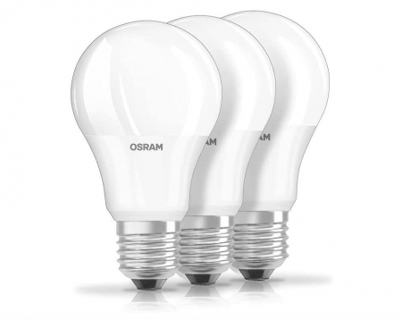 Bec LED OSRAM, Bază E27, Alb Cald (2700 K), LED Classic A, pachet de 3 [1]