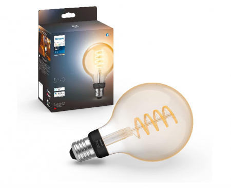 Corpuri iluminat - Bec LED Philips Hue White E27 G93 550 lm, lumină albă caldă