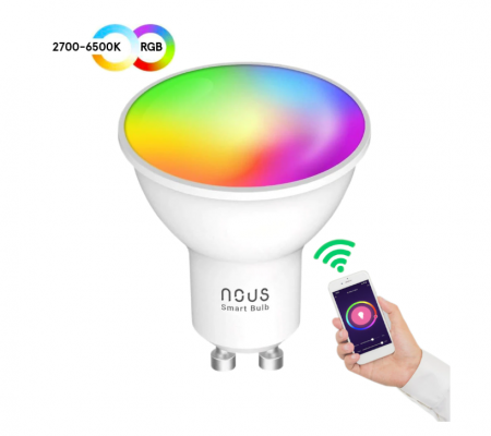 Bec LED RGBW inteligent Nous P8, Wi-Fi, GU10, 4.5W, 350 lm, lumina alba si colorata, control vocal [1]