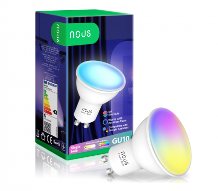 TOATE PRODUSELE - Bec LED RGBW inteligent Nous P8, Wi-Fi, GU10, 4.5W, 350 lm, lumina alba si colorata, control vocal