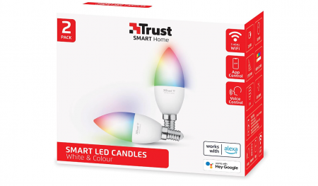 Corpuri iluminat - Bec LED Trust WiFi E14 Smart, cu culori, RGB de 2,4 GHz, Pachet de 2