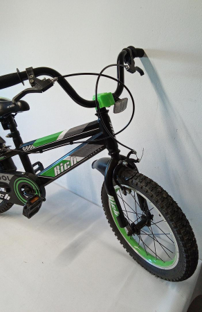 Bicicleta pentru copii de 4-6 ani Rich Baby Cool, cu roti ajutatoare, roti de 16 inch, negru/verde [6]