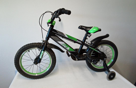 Bicicleta pentru copii de 4-6 ani Rich Baby Cool, cu roti ajutatoare, roti de 16 inch, negru/verde [2]