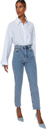 Blugi cu talie inalta pentru femei Trendyol, albastru, marime 34 [1]