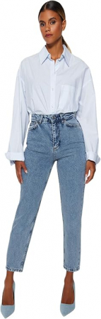 Blugi cu talie inalta pentru femei Trendyol, albastru, marime 34 [2]