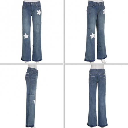 Blugi vintage pentru femei DINGJIUYAN Y2k, denim albastru, M [4]