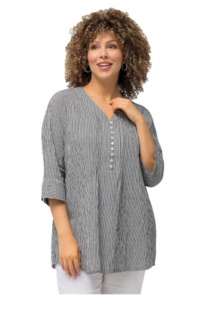 Imbracaminte femei - Bluza cu maneca 3/4 pentru femei, Ulla Popken, cu dungi negre, 54-56