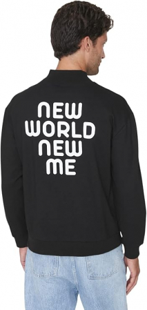 Bluza cu maneca lunga pentru barbati Trendyol, cu guler, negru, L [4]