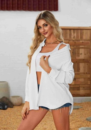 Bluză cu mânecă lungă pentru femei SOADKP, tip cămașă, elegantă, alb, S [6]