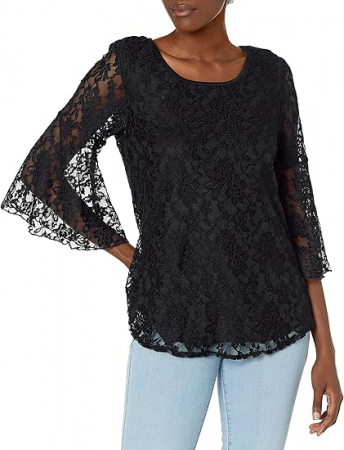 Fashion - Bluza cu maneca lunga pentru femei Star Vixen, maneca larga, cu dantela, negru, L