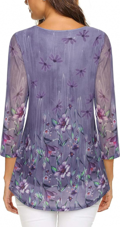 Bluza de dama VALOLIA, cu maneci 3/4, model floral, violet, XXL [1]