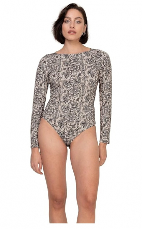 Fashion - Body modelator pentru femei Oh!Zuza H42, cu maneca lunga, model floral, marime L