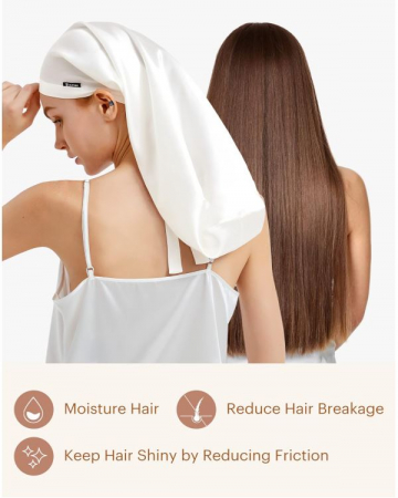 Boneta de dormit pentru femei LilySilk, din matase, alb [5]