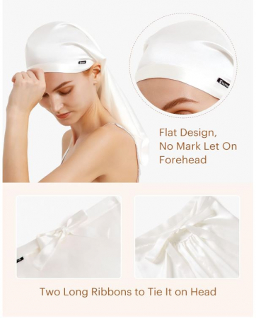Boneta de dormit pentru femei LilySilk, din matase, alb [3]