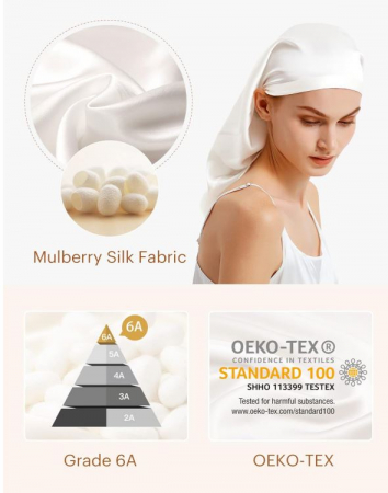 Boneta de dormit pentru femei LilySilk, din matase, alb [4]