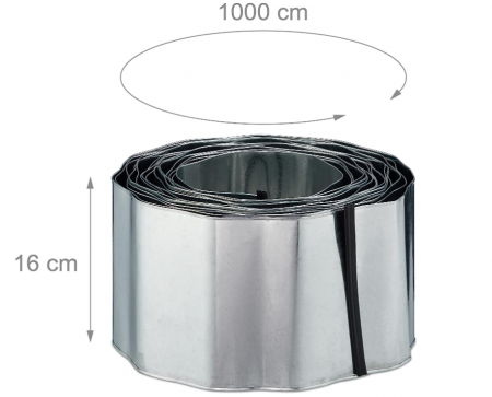 Borduri pentru gazon Relaxdays 10m, inaltime 16cm, argintiu [3]