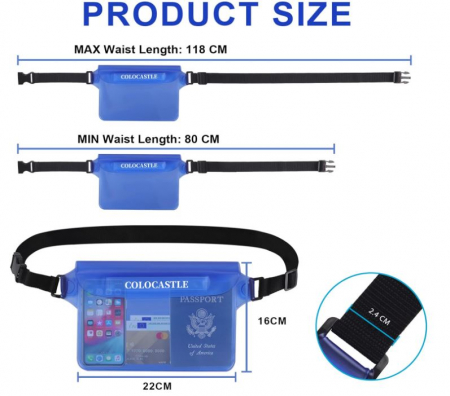 Borseta impermeabila COLOCASTLE, curea reglabila, 22 x 16 cm, negru [4]