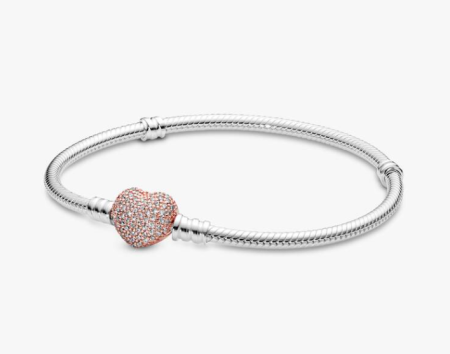 TOATE PRODUSELE - Bratara dama Pandora Moments 586292CZ Pavé Heart, argintiu/rose gold