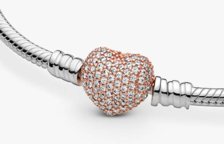 Bratara dama Pandora Moments 586292CZ Pavé Heart, argintiu/rose gold [7]