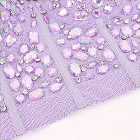 Bustiera cu strasuri pentru femei Naimo, Push Up Crop Top Corset, violet, L (40/90) [3]